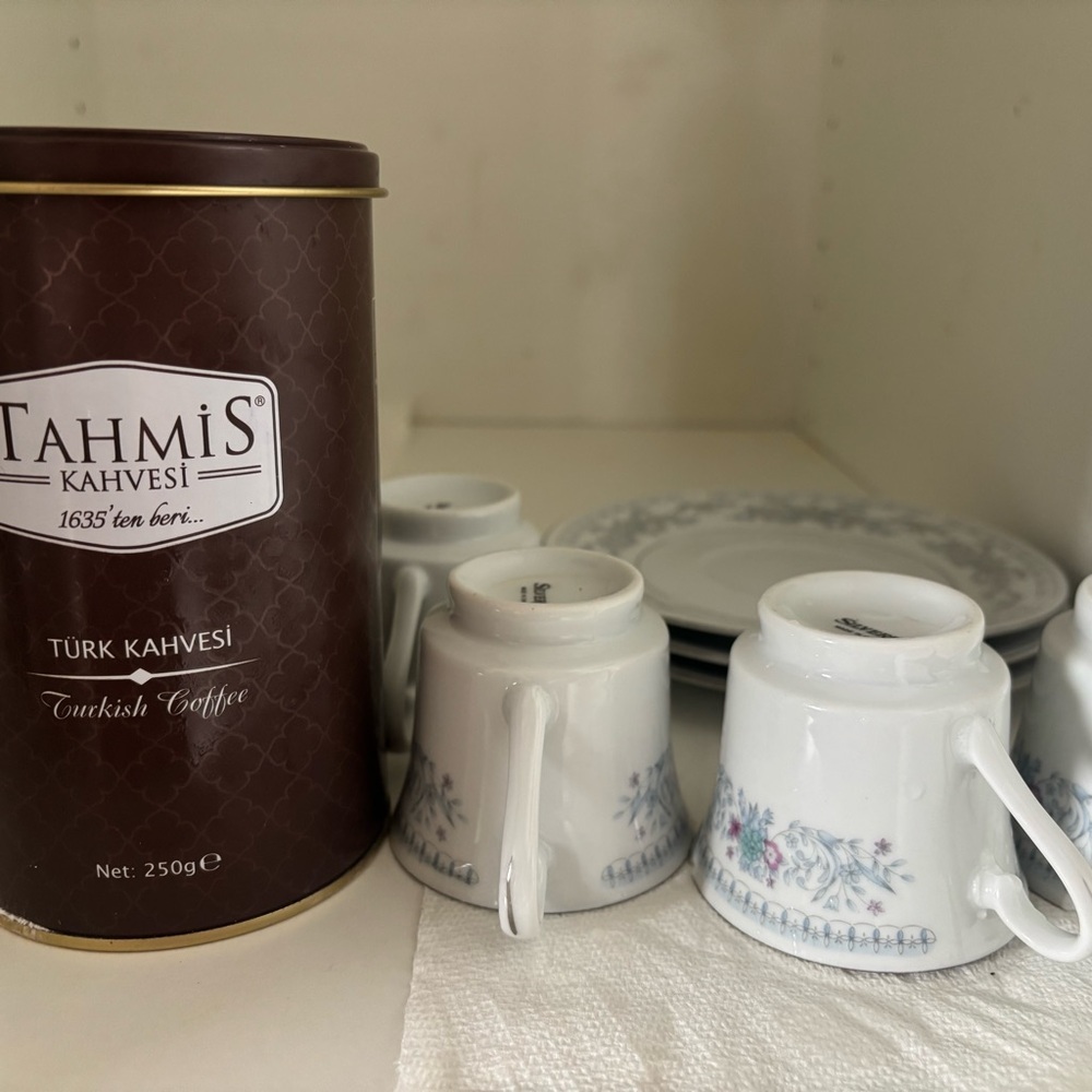 Adidas Turkish Coffee Set with White and Blue Floral Design  + Hand blenders